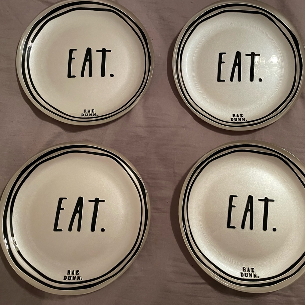 Rae Dunn Plate, EAT. Glass Collection, 8 Inch, Silver, Rare